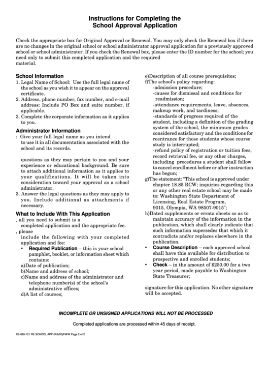 Instructions For Completing The School Approval Application - 2000 Printable pdf