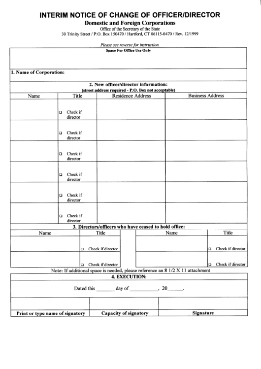 Interim Notice Of Change Of Officer/director Printable pdf