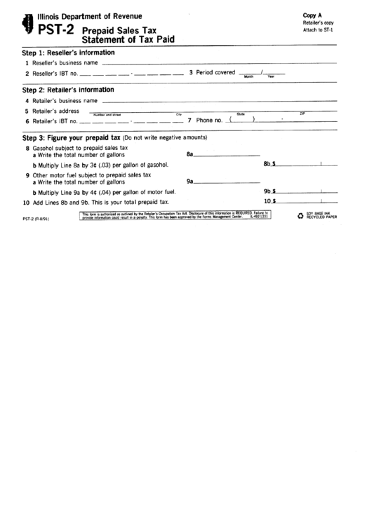 Form Pst-2 - Prepaid Sales Tax Statement Of Tax Paid - Illinois Department Of Revenue Printable pdf