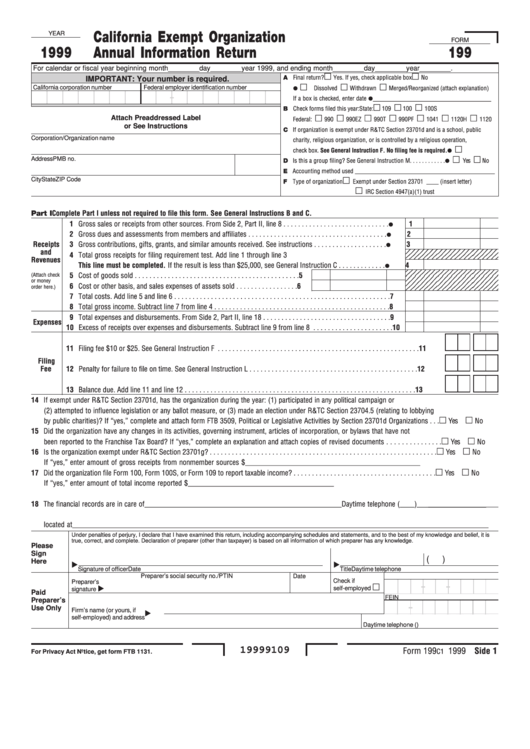 Form 199 - California Exempt Organization Annual Information Return ...