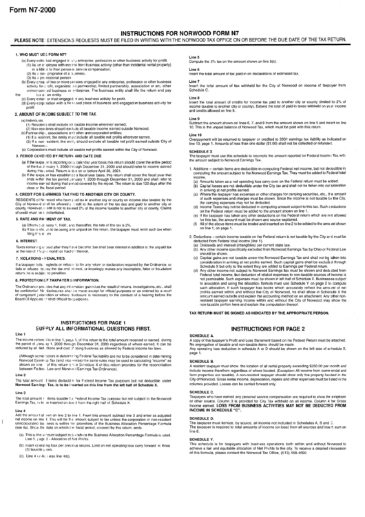 Instruction For Norwood Form N7 - 2000 Printable pdf