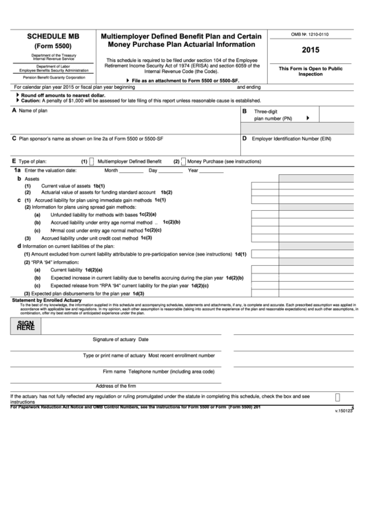 Form 5500 - Schedule Mb - Multiemployer Defined Benefit Plan And Certain Money Purchase Plan Actuarial Information - 2015 Printable pdf