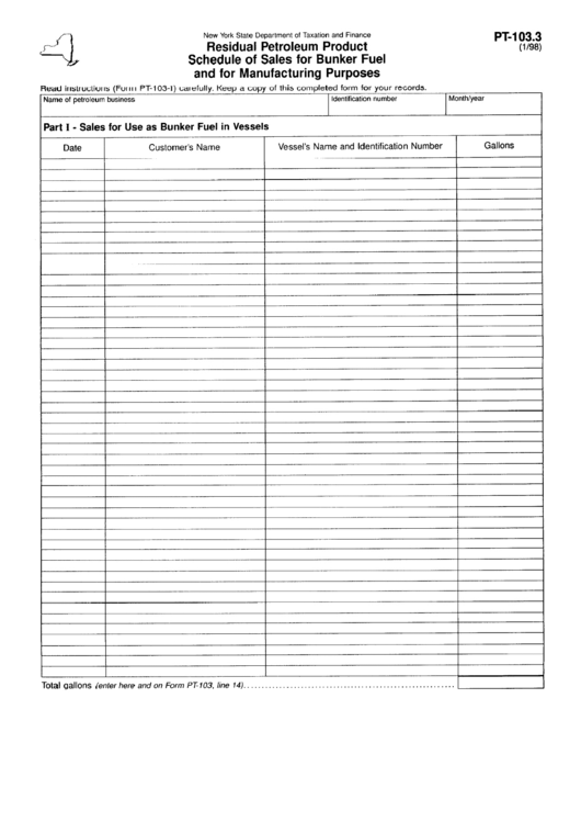 Form Pt103.3 - Residual Petroleum Product Schedule Of Sales For Bunker Fuel And For Manufacturing Purposes Printable pdf