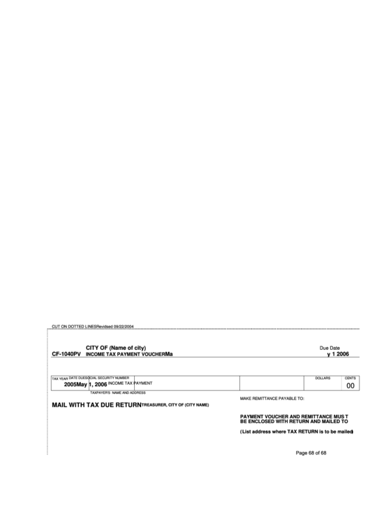 Form Cf-1040pv - Income Tax Payment Voucher Template - 2005 Printable pdf