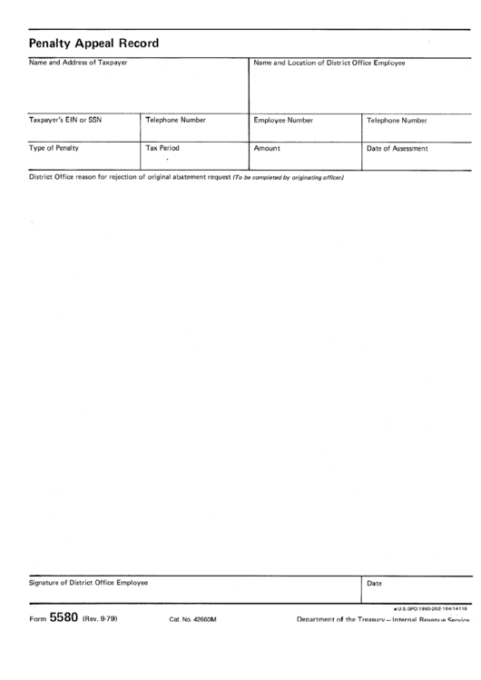 Form 5580 - Penalty Appeal Record Printable pdf