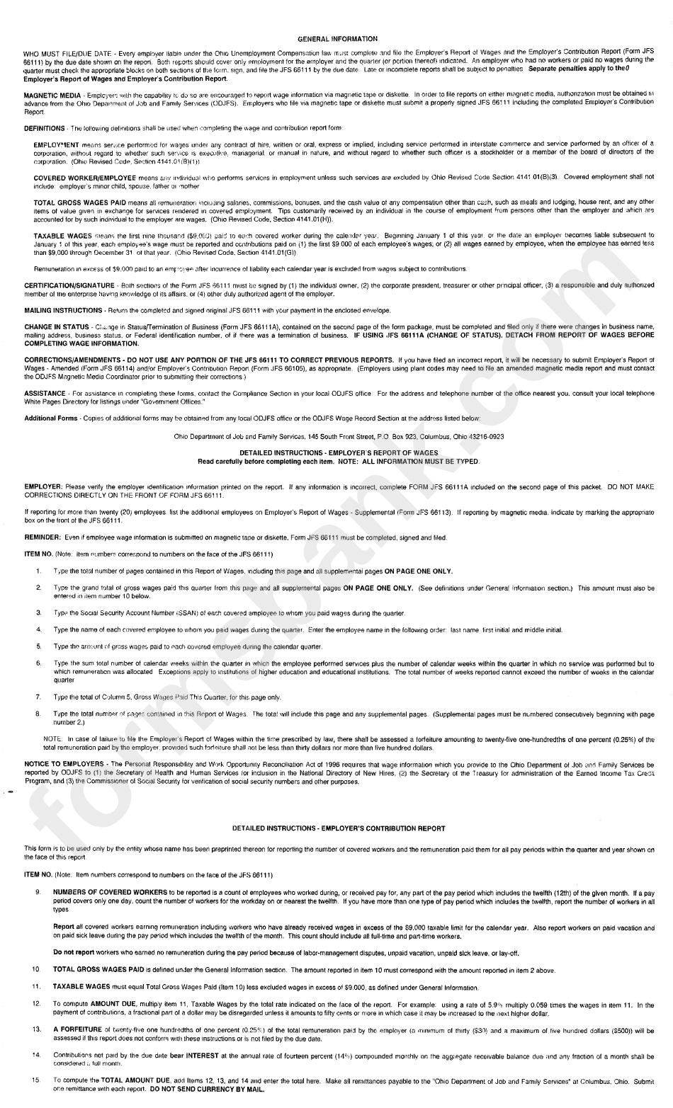 Instructions For Form Jfs 66111 - Employer