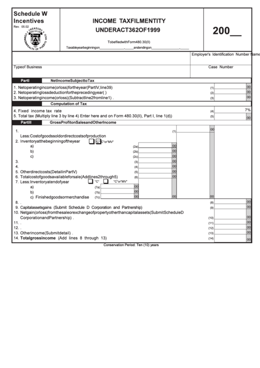 Schedule W Incentives - Income Tax Film Entity Under Act 362 Of 1999 ...