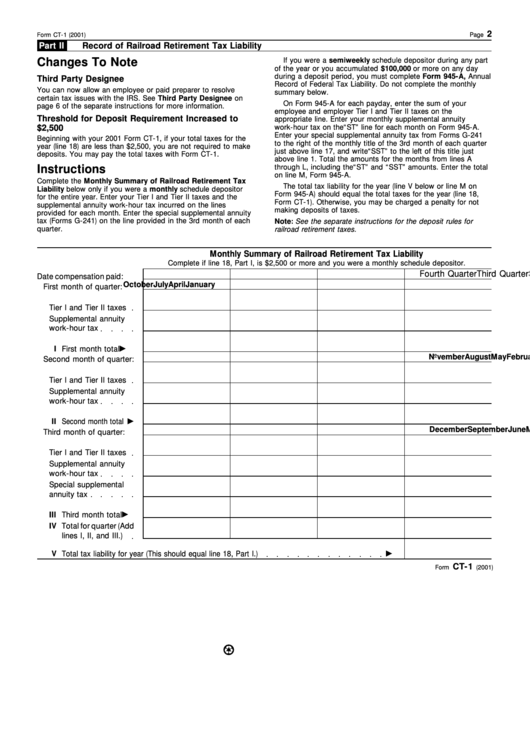 Instructions For Form Ct-1 - Employer