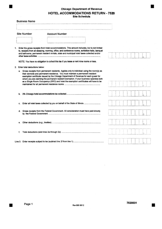 Form 7520 - Hotel Accomodation Return - Chicago Department Of Revenue Printable pdf