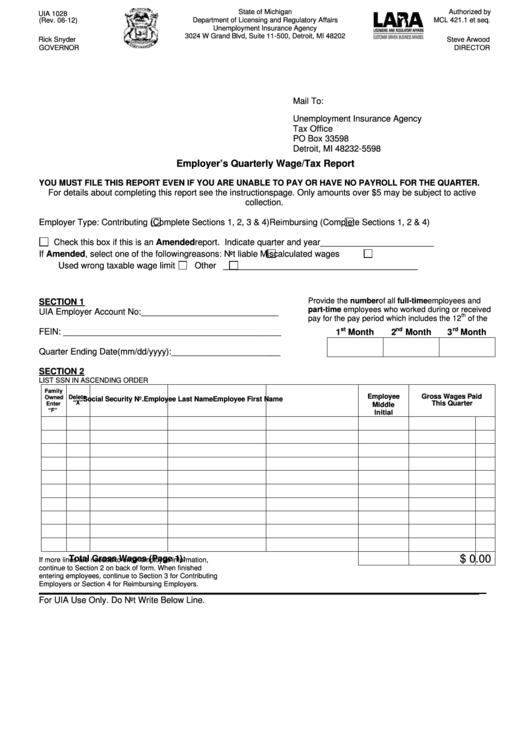 Fillable Form Uia 1028 - Employer