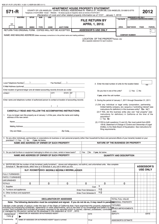 Form 571-r - Apartment House Property Statement - 2012
