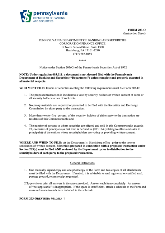 Instructions For Form 203-O Printable pdf