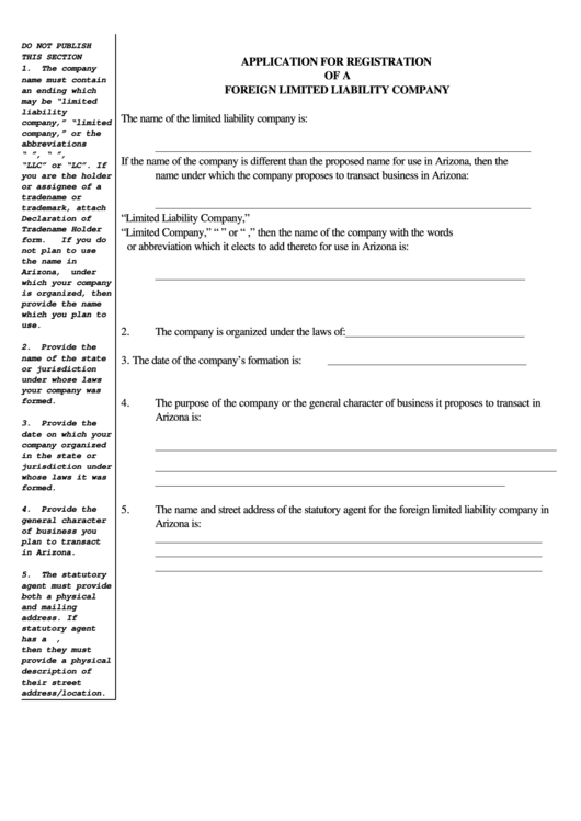 Form Ll0005 - Application For Registration Of A Foreign Limited Liability Company Printable pdf