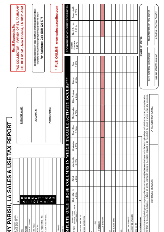 Sales & Use Tax Report - St. Tammany Parish Printable pdf