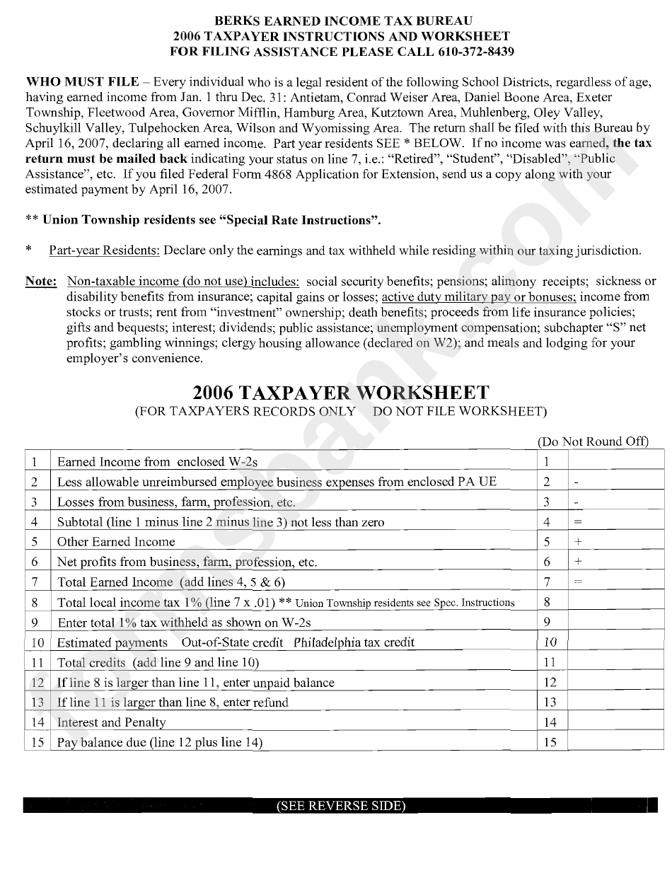 Instructions And Definitions For Filing Final Return Of Local Earned Income Tax - 2006