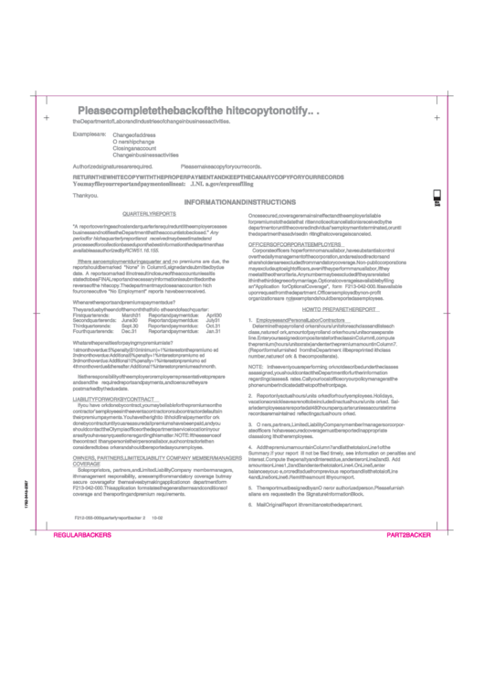 Notice Of Change Instructions - Washington Department Of Labor Printable pdf