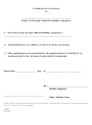 Form Ll:0002 - Certificate Of Correction Of Foreign Limited Liability Company - Arizona Corporation Commission