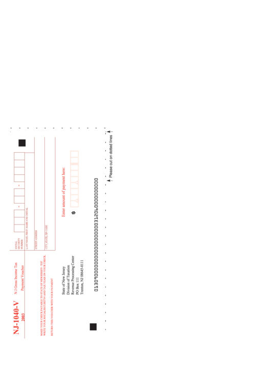 Form Nj-1040-V - Nj Gross Income Tax Payment Voucher - 2003 Printable pdf
