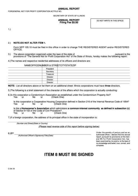 Fillable Form C-54.18 - Annual Report For General Not For Profit Corporation Act Printable pdf