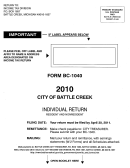 Instructions For Form Bc-1040 - City Of Battle Creek Individual Return (resident And Nonresident) - 2010