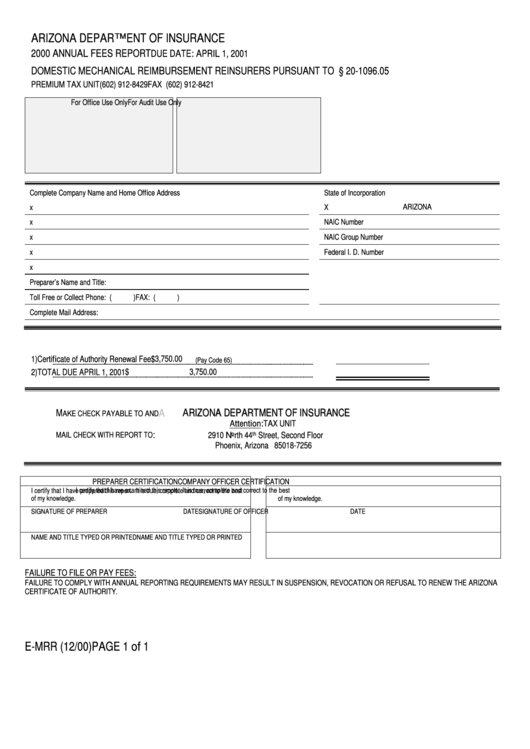Form E-Mrr - Annual Fees Report Printable pdf