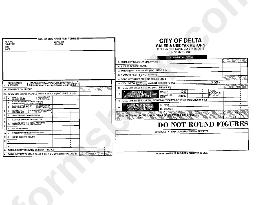 Sales And Use Tax Return - City Of Delta