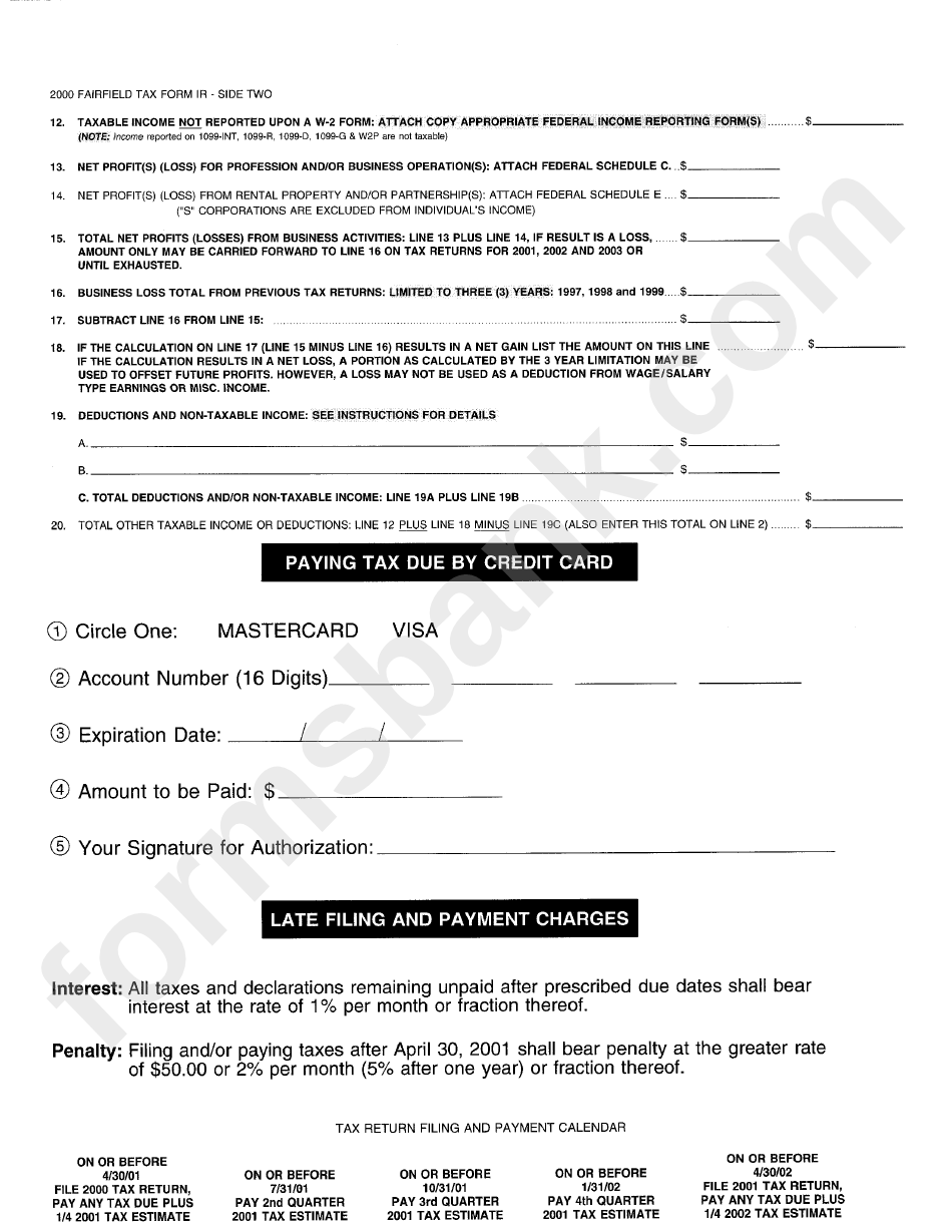 Form Ir - Income Tax Return - City Of Fairfield, 2000