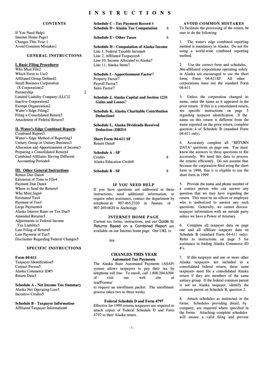 Form 04-611 Instructions - Alaska Department Of Revenue Printable pdf