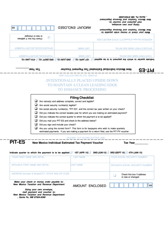 Form Pit-Es - New Mexico Individual Estimated Tax Payment Voucher Printable pdf