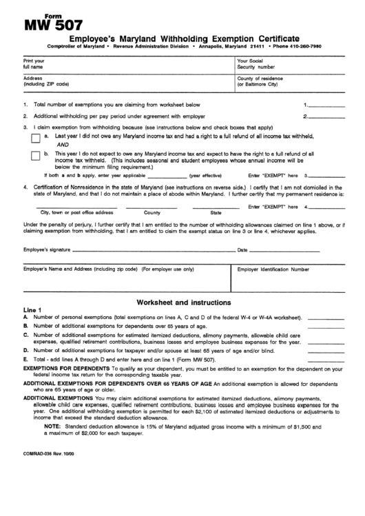 Form Mw 507 - Employee