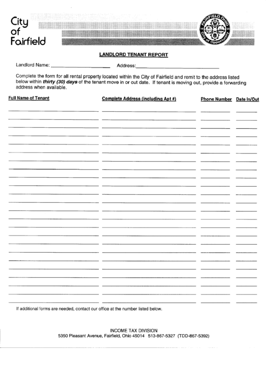 Landlord Tenant Report - State Of Ohio Printable pdf