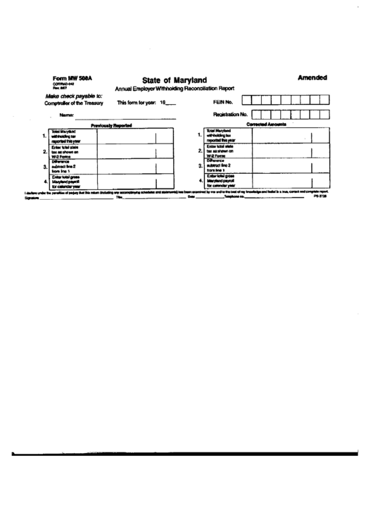 Form Mw 508a - Annual Employer Withholding Reconciliation Report Printable pdf