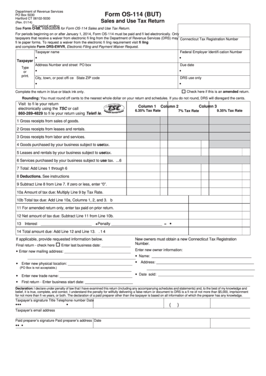 Form Os-114 (but) - Sales And Use Tax Return - 2014