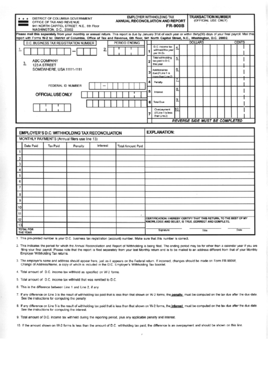 Form Fr-900b - Employer Withholding Tax Annual Reconciliation And Report Printable pdf