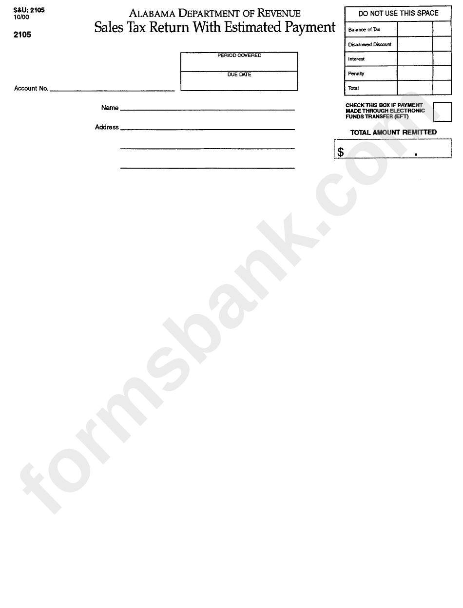Form 2105 - Sales Tax Return With Estimated Payment