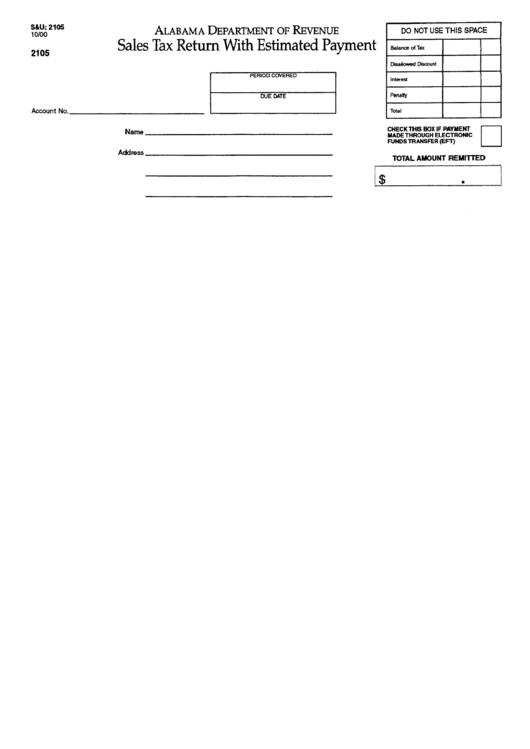 Form 2105 - Sales Tax Return With Estimated Payment Printable pdf