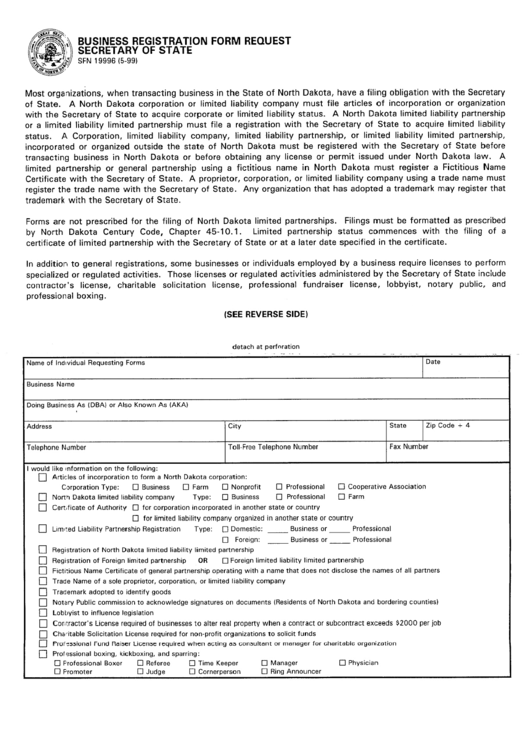 Business Registration Form Request- North Dakota Secretary Of State