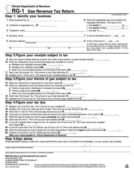 Form Rg-1 - Gas Revenue Tax Return - Illinois Department Of Revenue Printable pdf