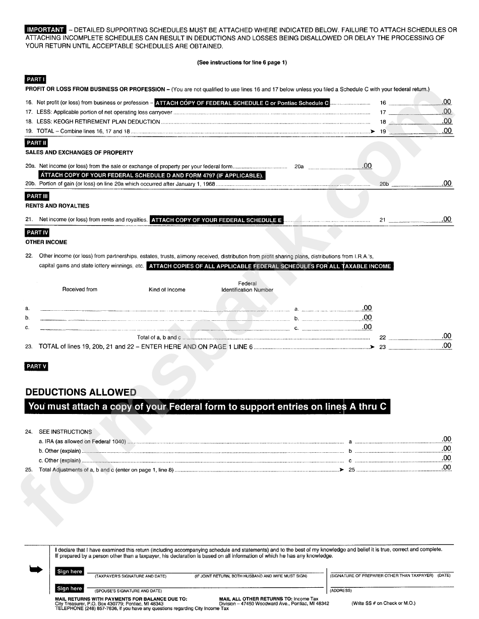 Form P1040(R) - City Of Pontiac Income Tax Individual Return - Resident - 2000