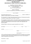 Certificate Of Withdrawal To Transact Business In The State Of Nebraska - Nebraska Secretary Of State