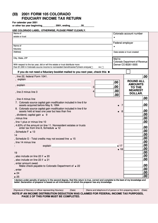 Form 105 - Colorado Fiduciary Income Tax Return - 2001 Printable pdf