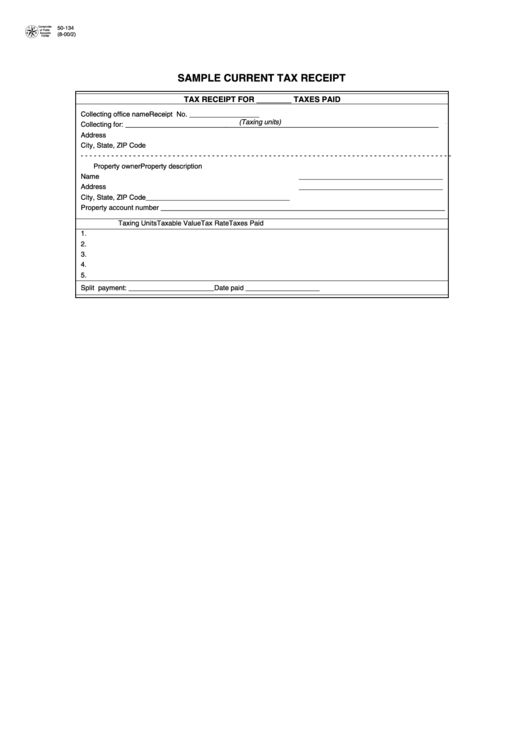 Form 50134 Sample Current Tax Receipt printable pdf download