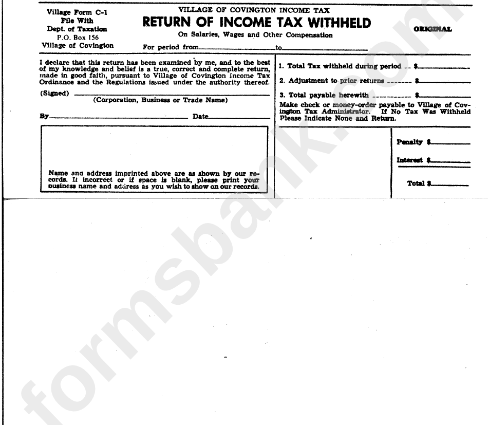 Village Form C1 Return Of Tax Withheld On Salaries, Wages And