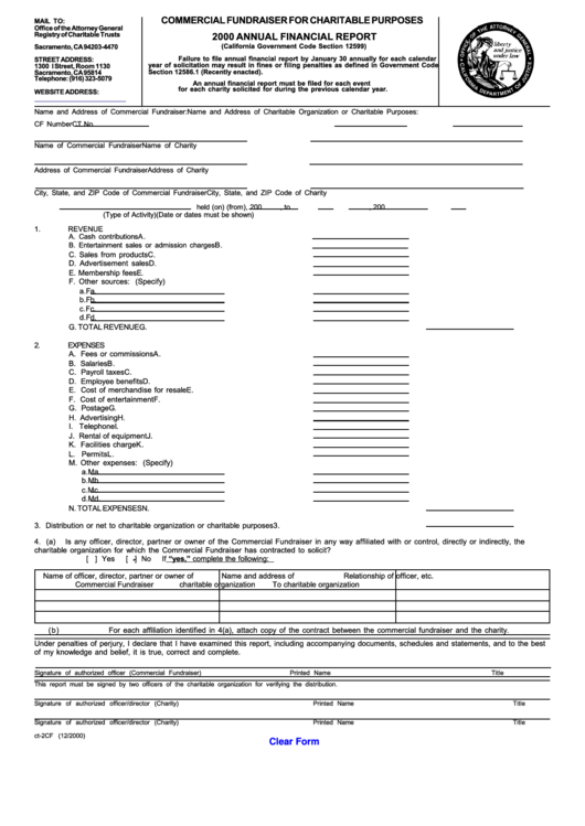 Fillable Form Ct-2cf - Commercial Fundraiser For Charitable Purposes 2000 Annual Financial Report - Office Of The Attorney General Printable pdf