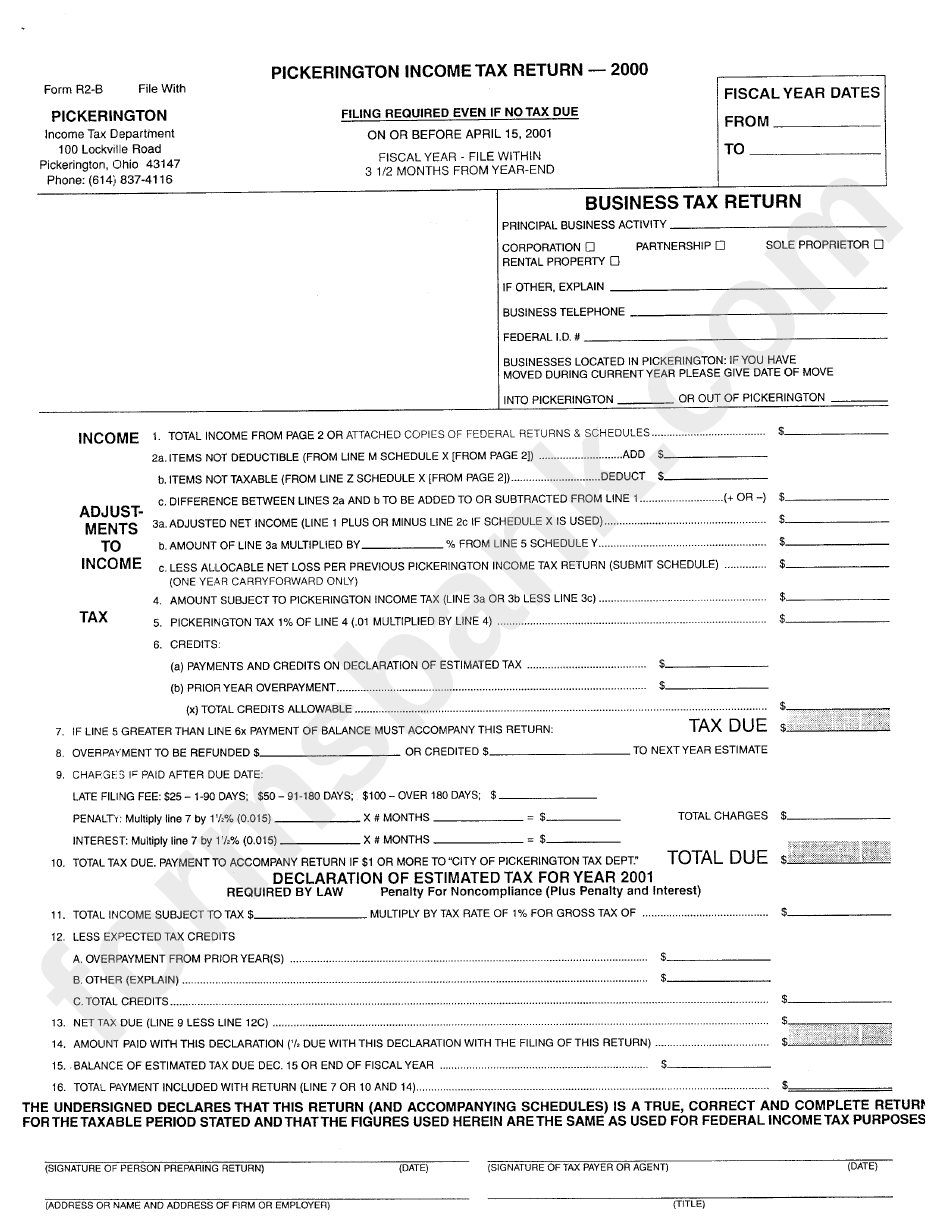 Form R2-B - Business Tax Return - 2000