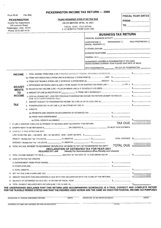 Form R2-B - Business Tax Return - 2000 Printable pdf