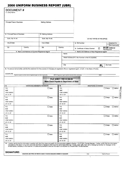 Uniform Business Report(Ubr) - Florida Department Of State - 2000 Printable pdf