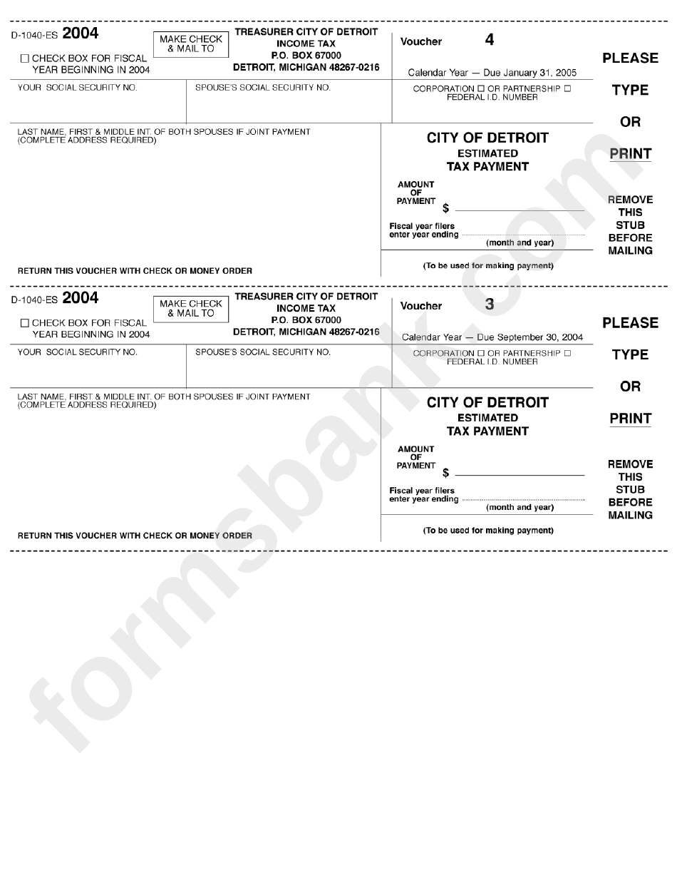 Form D-1040-Es - Estimated Tax Payment - 2004