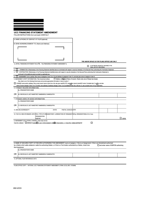 Form 202-Ucc3 - Ucc Financing Statement Amendment Printable pdf