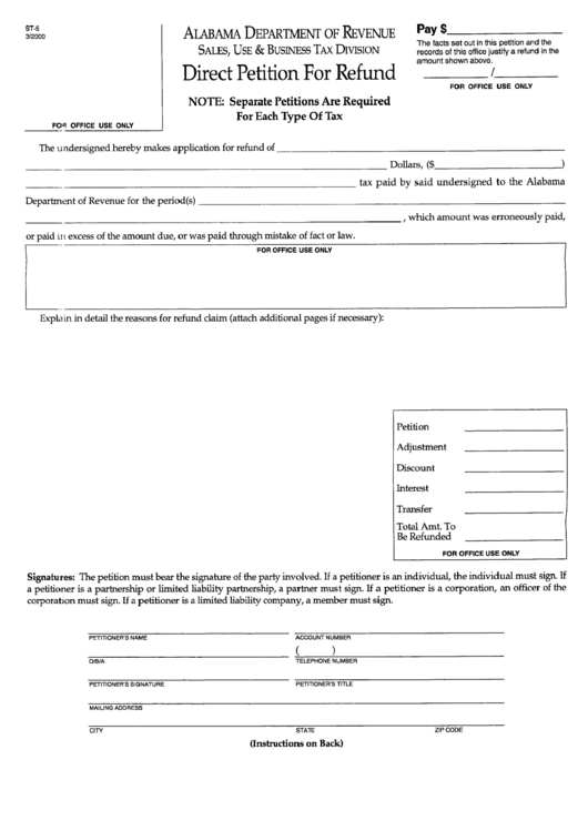 Form St-5 - Direct Petition For Refund printable pdf download